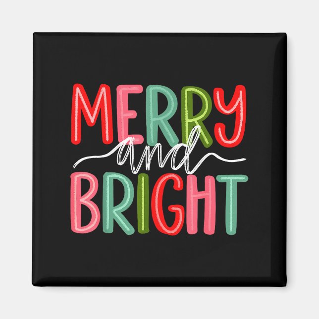 Retro Merry And Bright Christmas Holiday Xmas Fami Magnet (Front)
