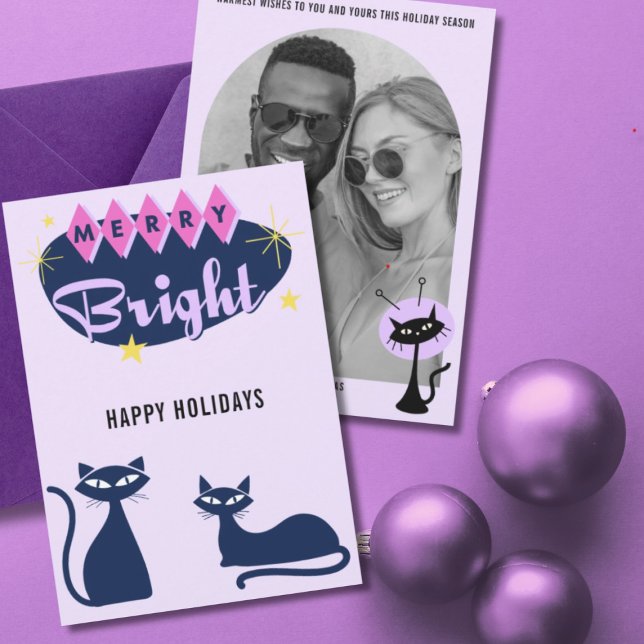 Retro Merry and Bright Christmas Photo Holiday Card (Creator Uploaded)