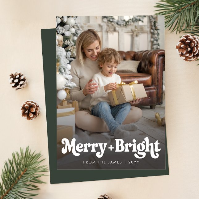 Retro Merry and Bright Christmas Photo Holiday Card (Creator Uploaded)