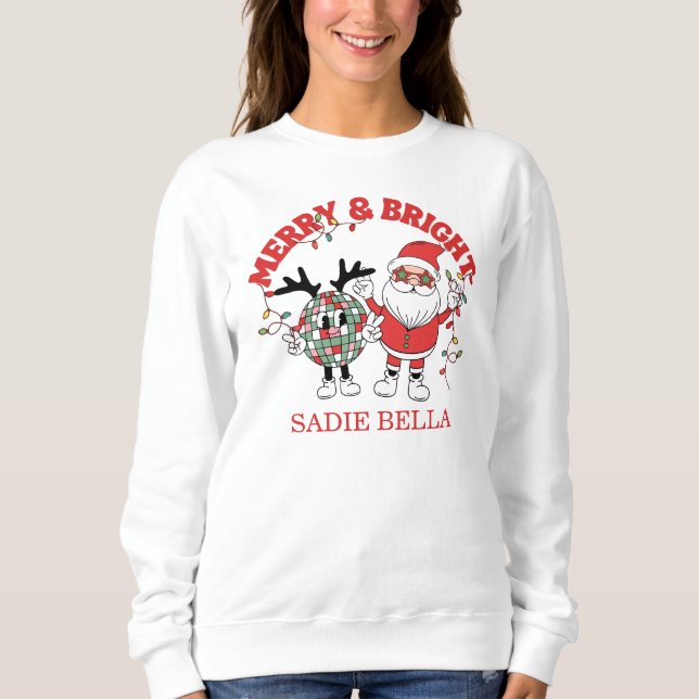 Retro Merry And Bright Christmas Sweatshirt (Front)