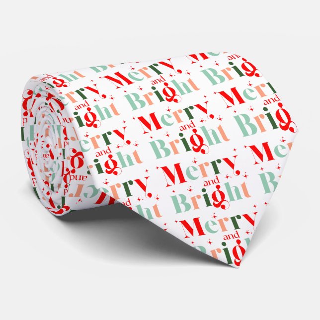 Retro Merry and Bright Christmas Tie (Rolled)
