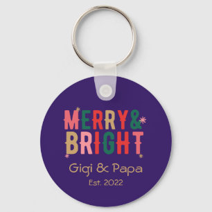 Retro Merry and Bright Custom Grandparent Nickname Key Ring