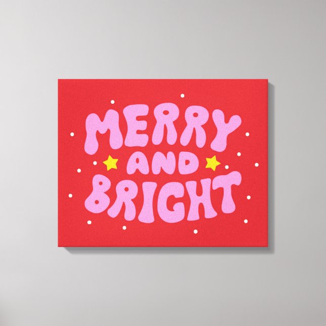 Retro Merry and Bright Holiday Design Canvas Print (Front)