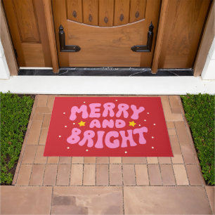 Retro Merry and Bright Holiday Design Doormat