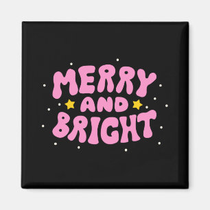 Retro Merry And Bright Holiday Design Magnet