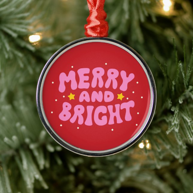 Retro Merry and Bright Holiday Design Metal Tree Decoration (Tree)