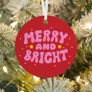 Retro Merry and Bright Holiday Design Metal Tree Decoration