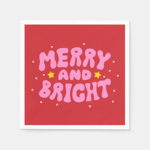 Retro Merry and Bright Holiday Design Napkin