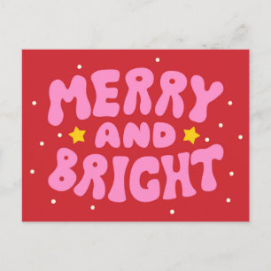 Retro Merry and Bright Holiday Design Postcard