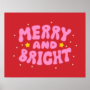 Retro Merry and Bright Holiday Design Poster