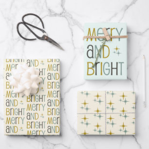 Retro Merry and Bright Midcentury Modern Christmas Wrapping Paper Sheet