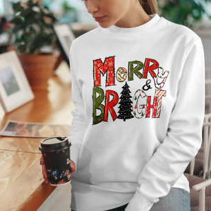 Retro Merry And Bright Pattern Christmas Lettering Sweatshirt