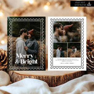 Retro Merry and Bright Stamp family Photo Holiday Card