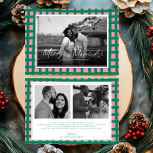 Retro Merry and Married Newlywed Plaid Christmas Holiday Card