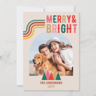 Retro Merry Bright Arch 4 Photo Christmas Holiday Card