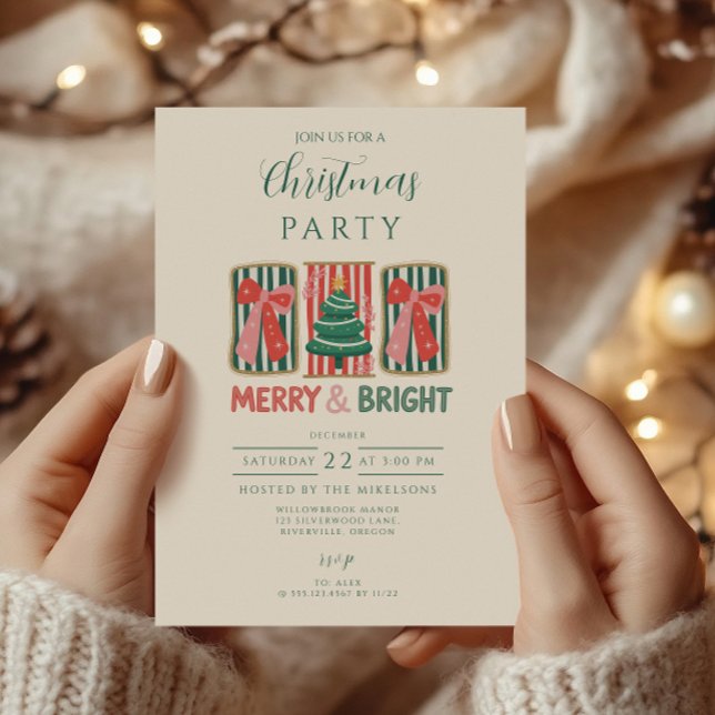 Retro Merry & Bright Christmas Invitation (Creator Uploaded)