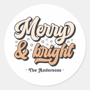 Retro Merry & Bright Holiday Custom Classic Round Sticker