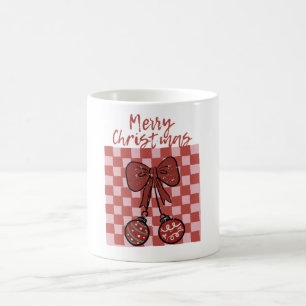 Retro Merry Christmas Bow and Ornaments Design Coffee Mug