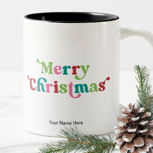 Retro Merry Christmas Bright Fun Holiday Christmas Two-Tone Coffee Mug