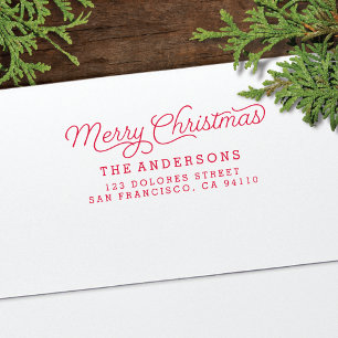 Retro Merry Christmas Calligraphy Return Address Self-inking Stamp