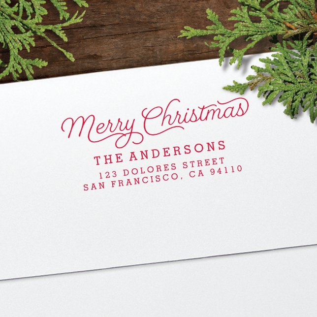 Retro Merry Christmas Calligraphy Return Address Self-inking Stamp (Creator Uploaded)
