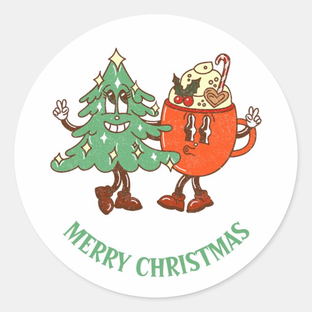 Retro Merry Christmas Classic Round Sticker (Front)