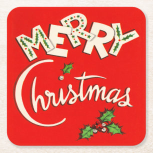 Retro Merry Christmas Coasters