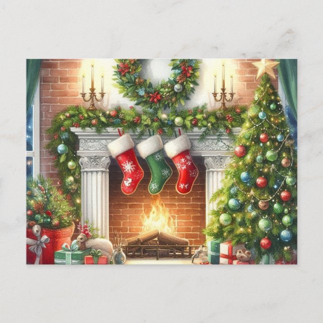 Retro Merry Christmas Cosy Holiday Home  Postcard (Front)