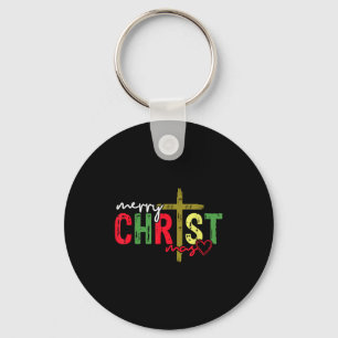 Retro Merry Christmas Cross Christian Jesus Xmas W Key Ring