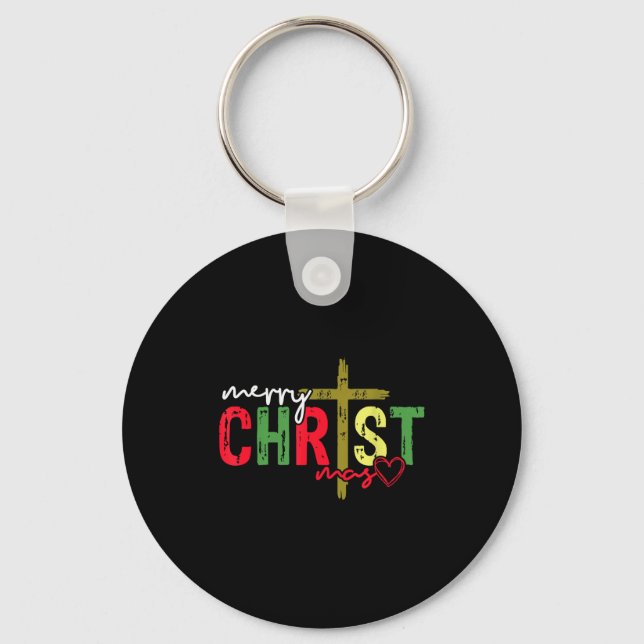 Retro Merry Christmas Cross Christian Jesus Xmas W Key Ring (Front)