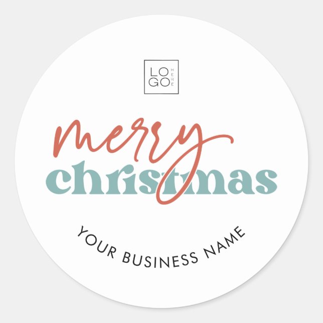 Retro Merry Christmas Custom Business Company Logo Classic Round Sticker (Front)