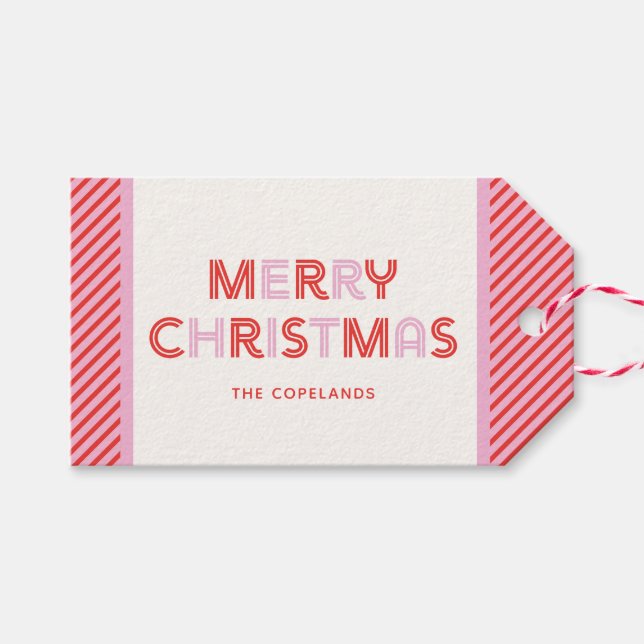 Retro Merry Christmas Custom Gift Tags (Front (Horizontal))