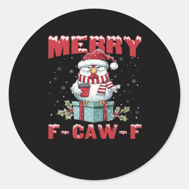 Retro Merry Christmas F-Caw-F Chicken  Classic Round Sticker (Front)
