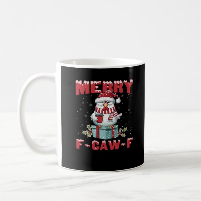Retro Merry Christmas F-Caw-F Chicken  Coffee Mug (Left)