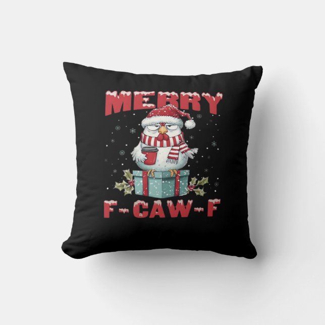 Retro Merry Christmas F-Caw-F Chicken  Cushion (Front)