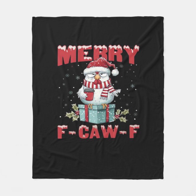 Retro Merry Christmas F-Caw-F Chicken  Fleece Blanket (Front)