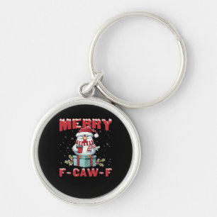 Retro Merry Christmas F-Caw-F Chicken  Key Ring