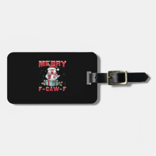 Retro Merry Christmas F-Caw-F Chicken Luggage Tag