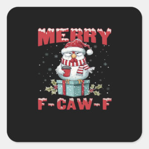 Retro Merry Christmas F-Caw-F Chicken Square Sticker