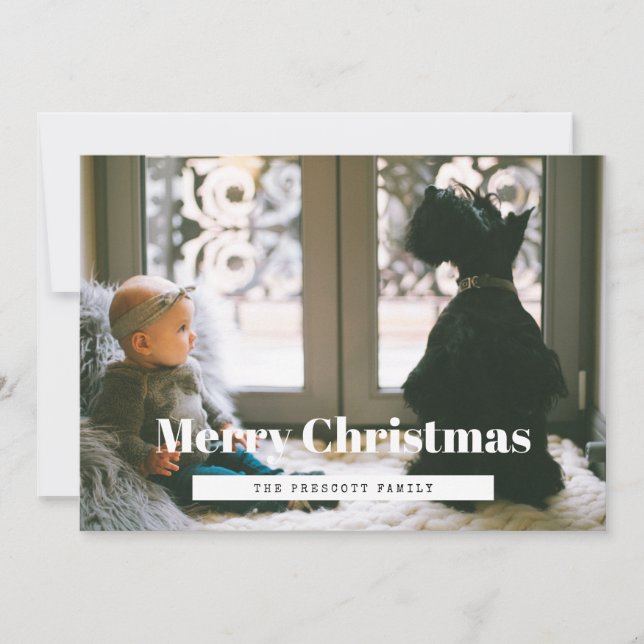 Retro Merry Christmas Family Photo Holiday Card (Front)