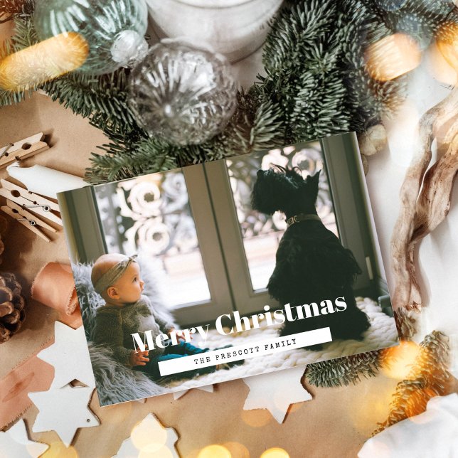 Retro Merry Christmas Family Photo Holiday Card (Creator Uploaded)