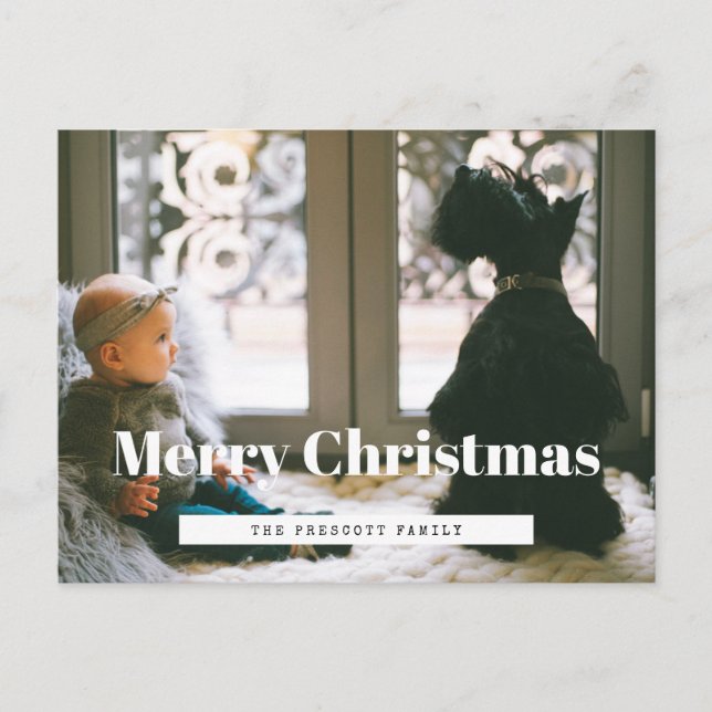 Retro Merry Christmas family photo Postcard (Front)