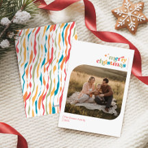 Retro Merry Christmas Family Photo Wish