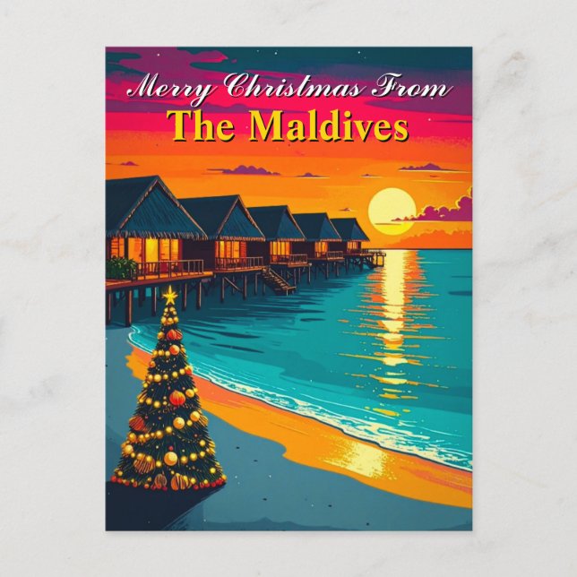 Retro Merry Christmas from the Maldives Tropical Postcard (Front)