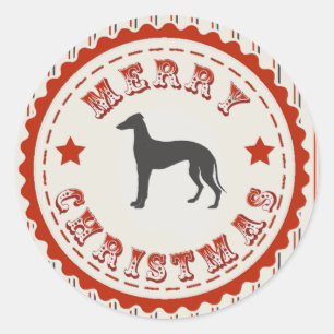 Retro Merry Christmas Greyhound Dog Classic Round Sticker