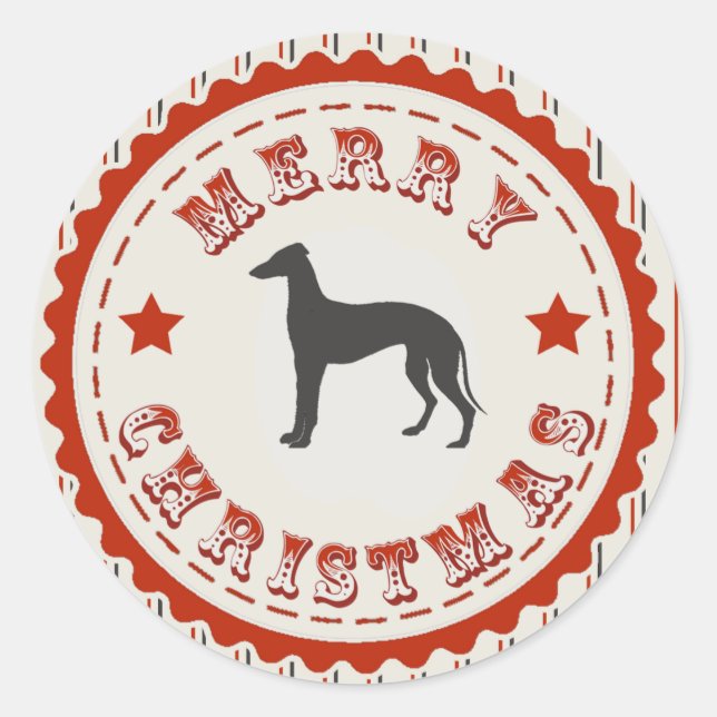 Retro Merry Christmas Greyhound Dog Classic Round Sticker (Front)