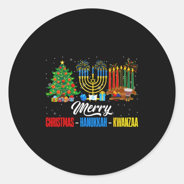 Retro Merry Christmas Hanukkah Kwanzaa Happy Holid Classic Round Sticker (Front)