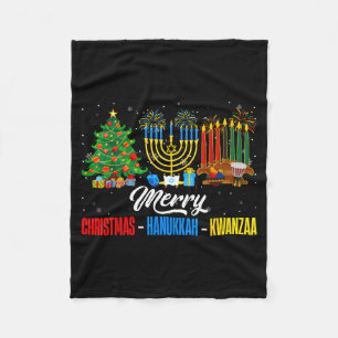 Retro Merry Christmas Hanukkah Kwanzaa Happy Holid Fleece Blanket