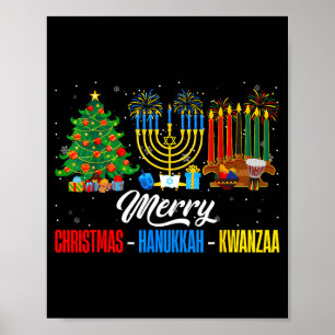 Retro Merry Christmas Hanukkah Kwanzaa Happy Holid Poster