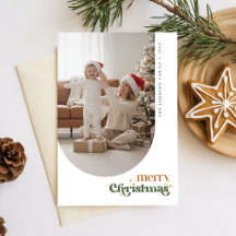 Retro Merry Christmas Happy Family Photo Greeting